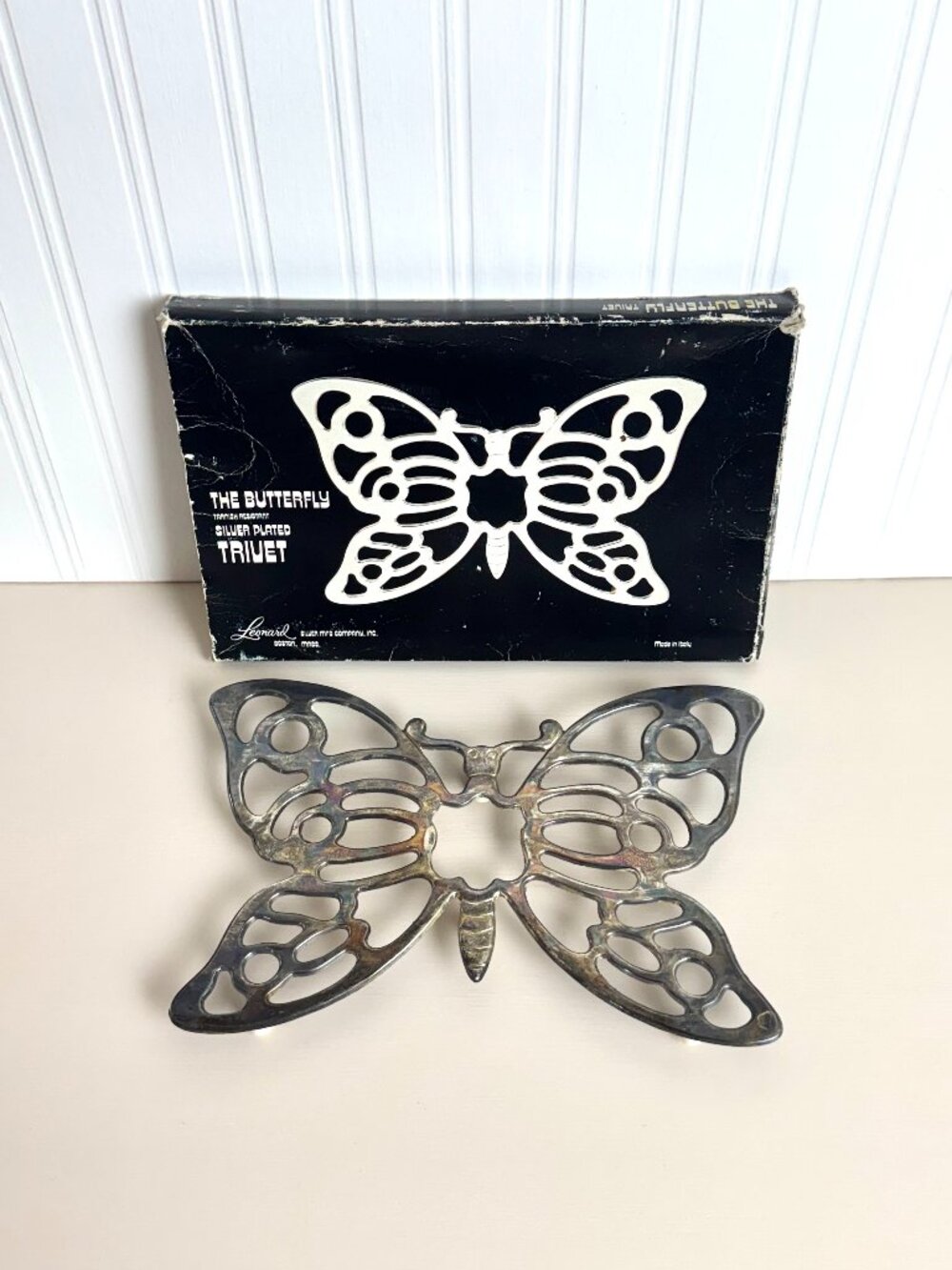 Vtg 70s Leonard Butterfly Trivet Silver Plated Wall Hanging Kitchen Decor Italy